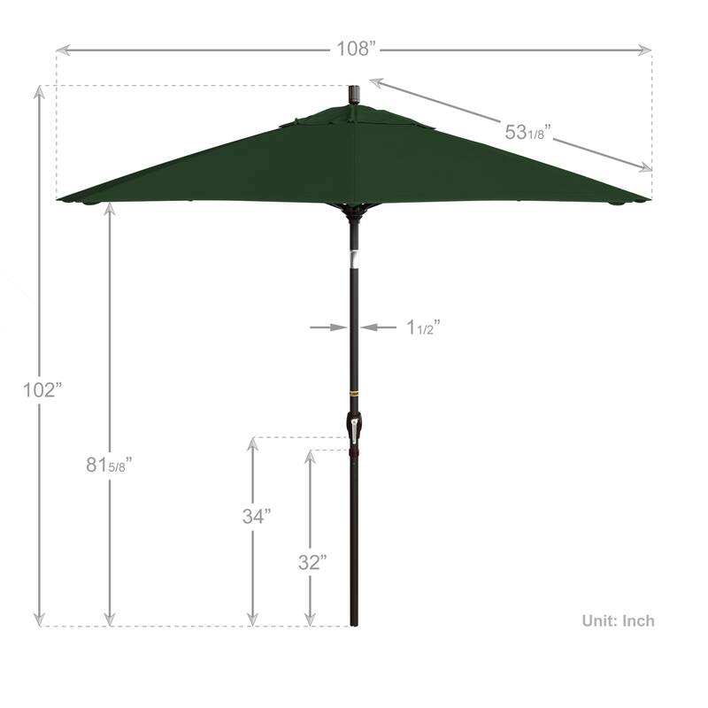 California Umbrella 9' Rd. Aluminum Patio Umbrella, Crank Lift with Push Button Tilt, Bronze Finish, Pacifica Fabric