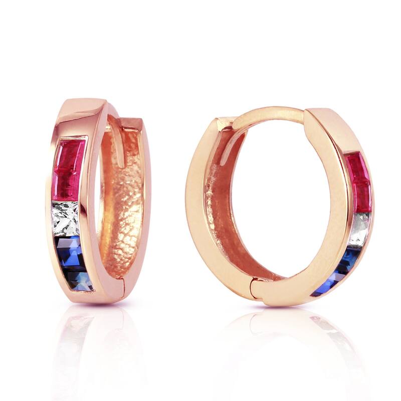 1.28 Carat 14K Solid Gold Hoop Earrings Natural Multi Gemstones - Rose