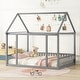 preview thumbnail 24 of 25, Wooden Floor Bed with House Roof Frame and Safety Guardrails,Twin/Full Size Grey - Full