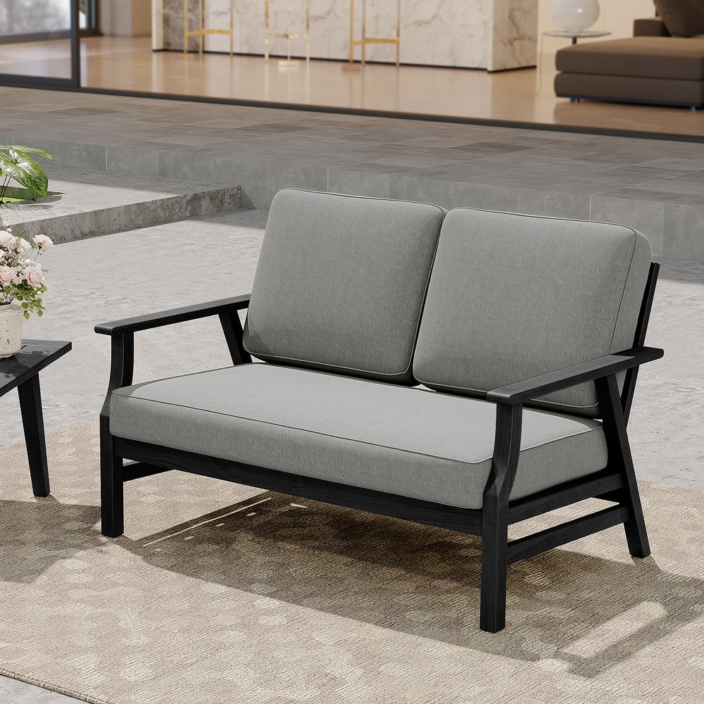 Modern Wood Outdoor Patio Sofa Loveseat with Cushion