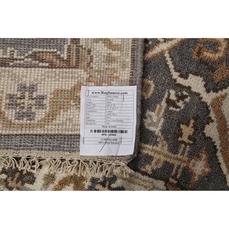 All-Over Gray Oushak Oriental Runner Rug Hand-Knotted Wool Carpet - 2'7"x 11'2"