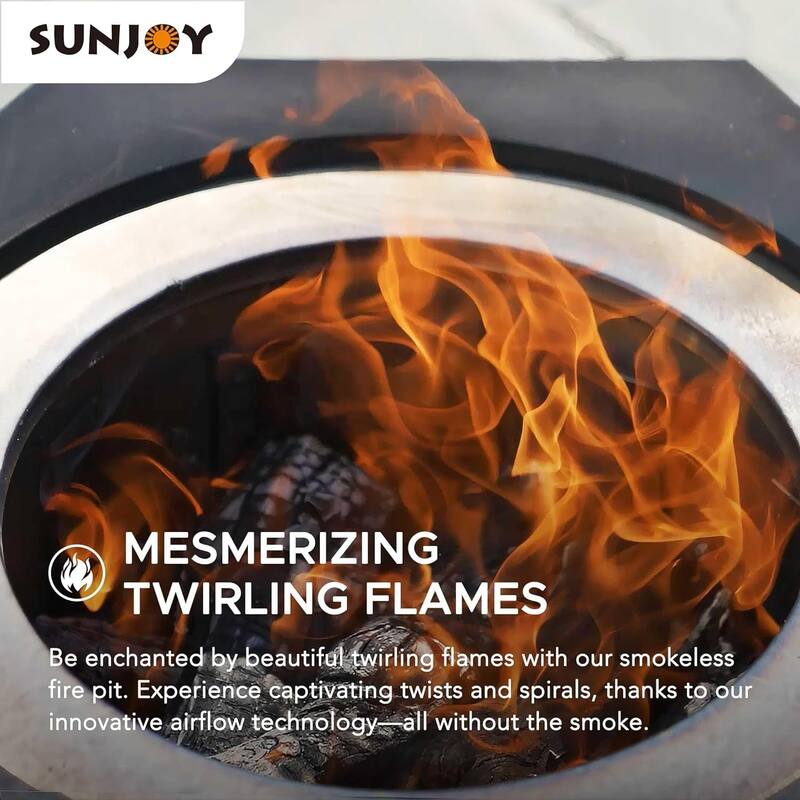 Sunjoy Smokeless Fire Pit, 28 In. Hexagonal Outdoor Fire Pit with PVC Cover and Fire Poker - 28in.