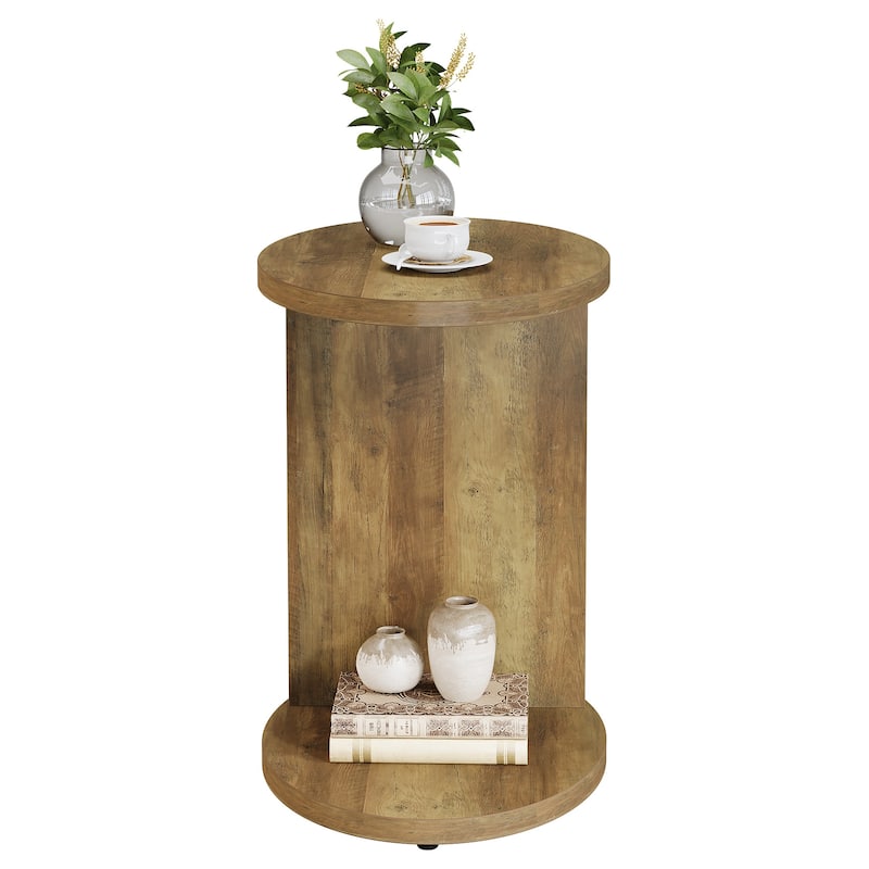 C-Shaped End Table for Couch, Fluted Sofa Side Table with Shelf