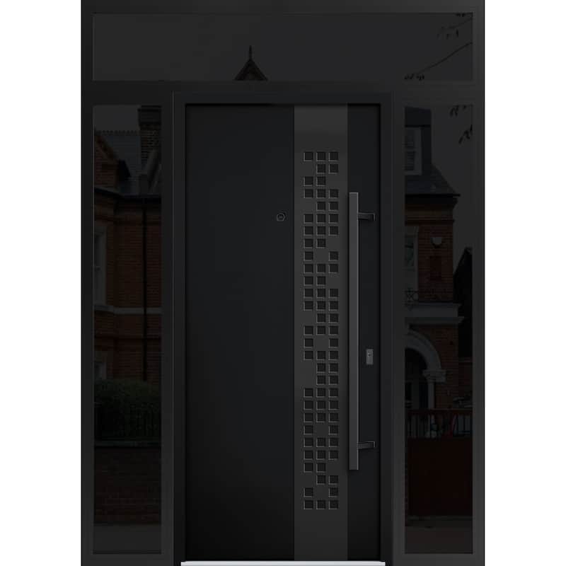 VDOMDOORS | Front Door Exterior Door | Fiberglass | Frame & Hardware Included | 18x80, Oak Entry Door Steel Entry Door - Black - 60" x 96"