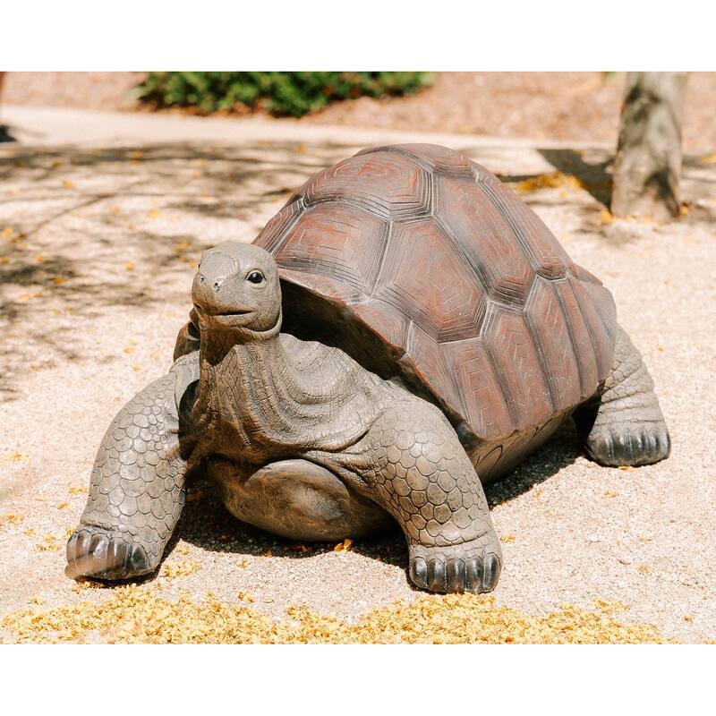 XBrand Brown and Black Concrete/MgO Walking Turtle Statue, Indoor or Outdoor Décor, Garden Décor, Turtle Statuary