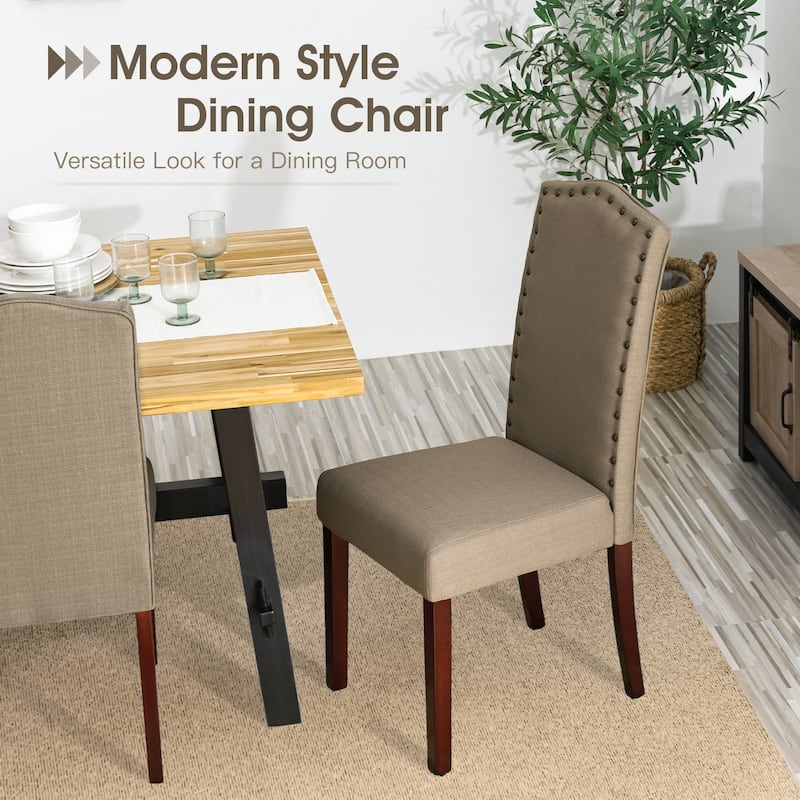 Glitzhome Modern High Back Linen Upholstered Dining Chairs with Adjustable Footpads