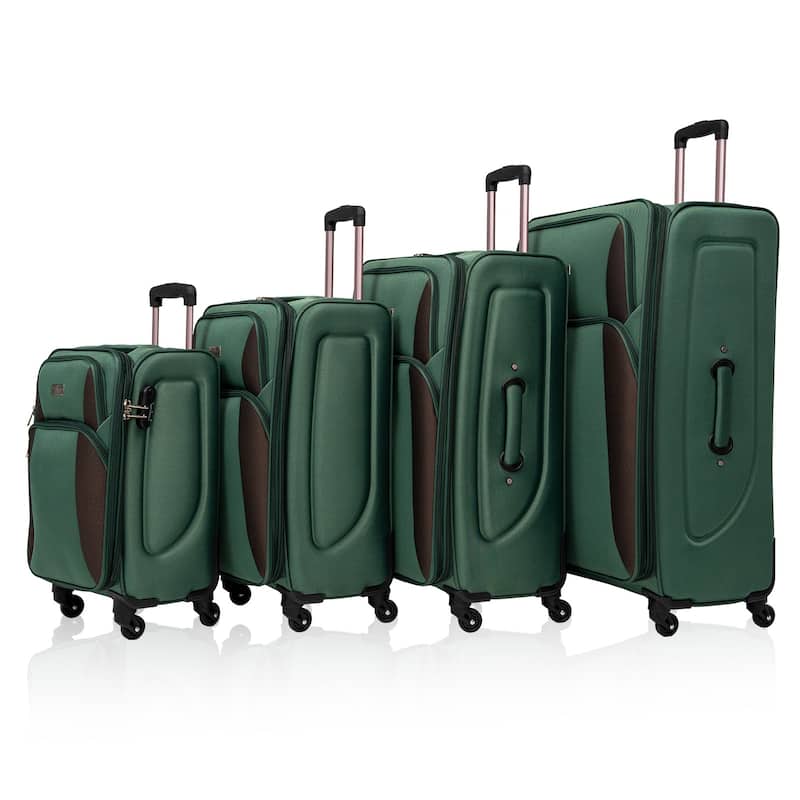 SoftshellLuggage Expandable 4 Piece Set Suitcase Softside Lightweight Luggage Travel Set - Dark Green