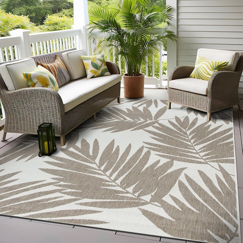 World Rug Gallery Floral Nature Inspired Indoor/Outdoor Area Rug - 5' X 7' - Beige