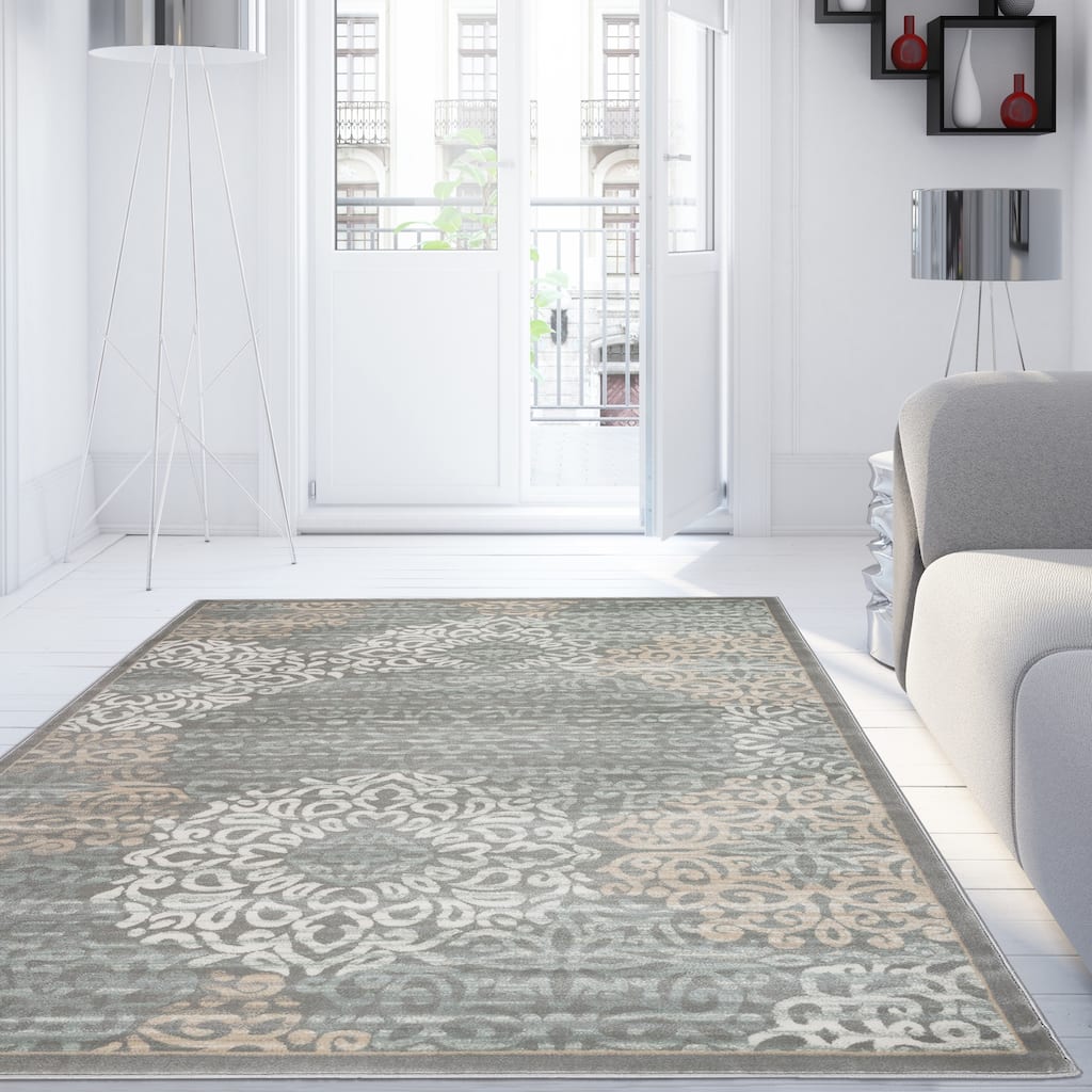 Admire Home Living Plaza Modern Abstract Damask Pattern Area Rug