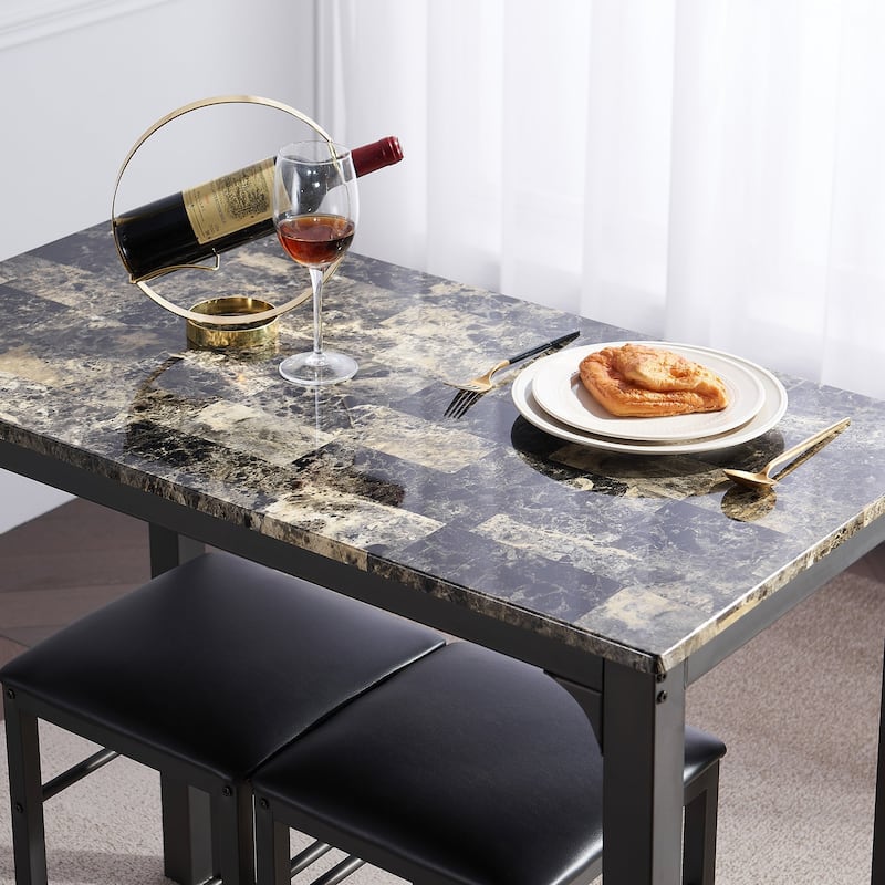 VECELO Modern 3/5-piece Dining Set Tempered Glass Top and Wood Top, Steel Dining Table and Chair Set of 2/4