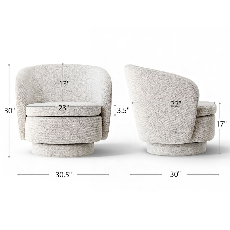 Upholstered 360° Swivel Barrel Chair with Curved Backrest（Set of 2）