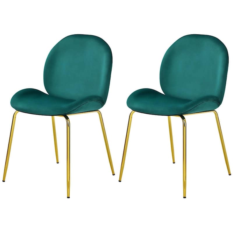 Set of 2 Velvet Accent Chairs with Gold Metal Legs - 19" x 21.5" x 34" (L x W x H) - Green