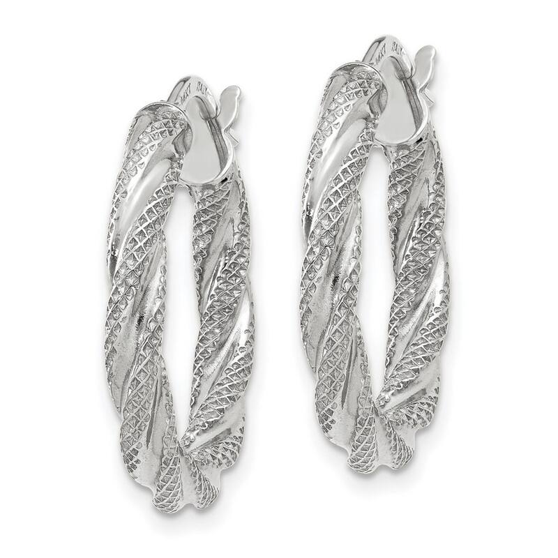 Curata 14k White Gold Twisted Textured 3x20mm Hoop Earrings