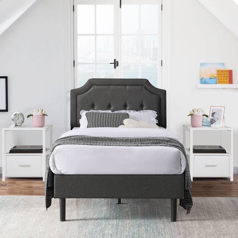 VECELO 3-Pieces Modern Upholstered Bed with Height Adjustable Headboard and Nightstands Sets