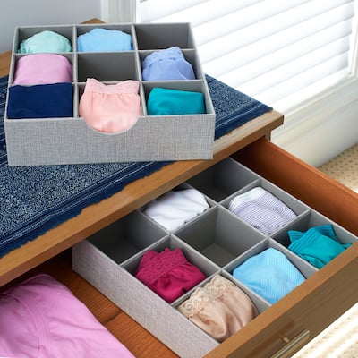 Household Essentials 9-Sectioned Accessory Organizer Tray, Gray, 2-Pack - 12'' x 12'' x 3''