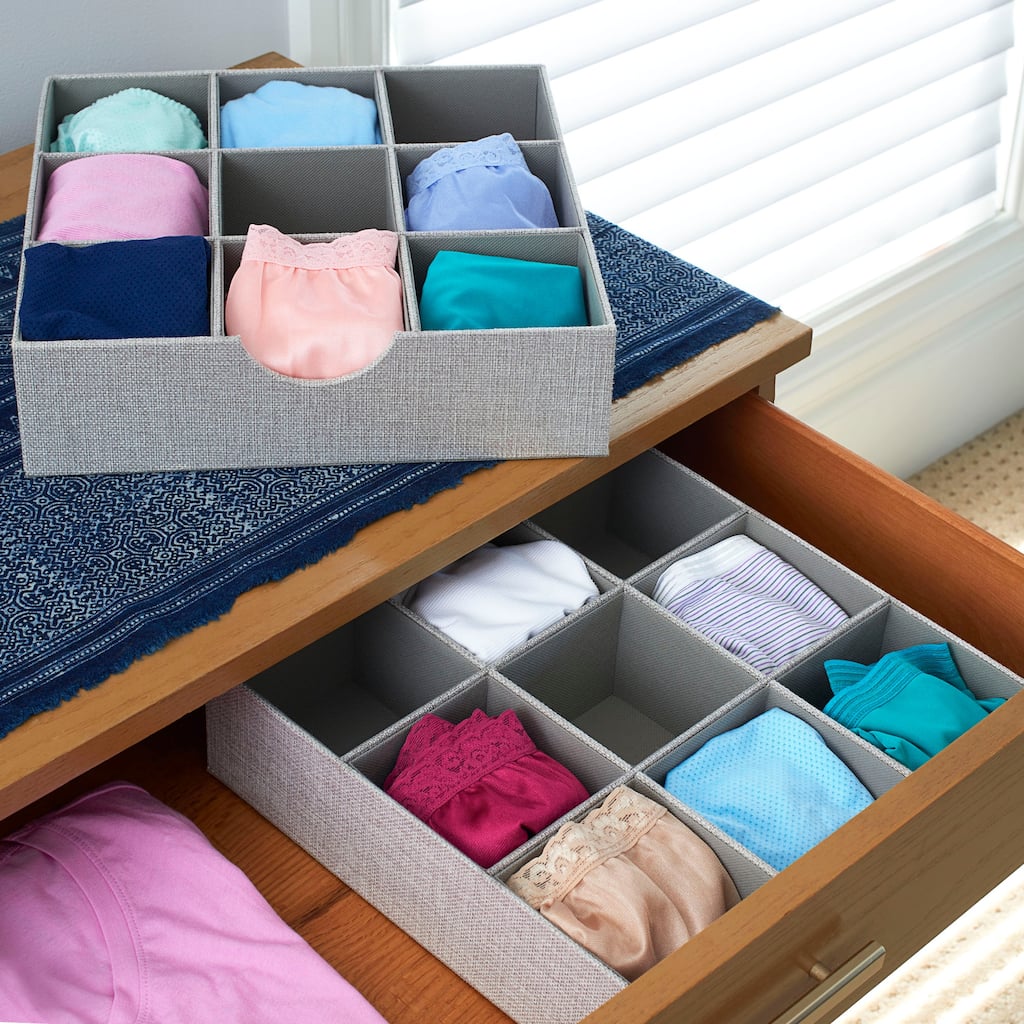 Household Essentials 9-Sectioned Accessory Organizer Tray, Gray, 2-Pack - 12'' x 12'' x 3''
