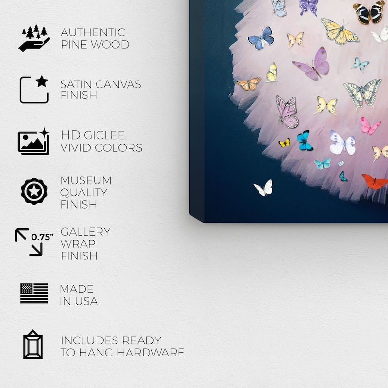 Wynwood Studio Fashion and Glam Tutu Butterflies Night White and Traditional Wall Art Canvas Print
