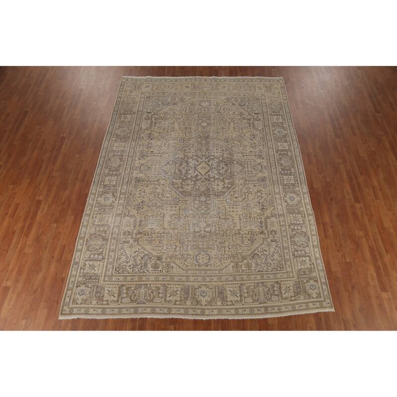 Geometric Tabriz Persian Vintage Area Rug Hand-Knotted Wool Carpet - 8'2"x 11'6"