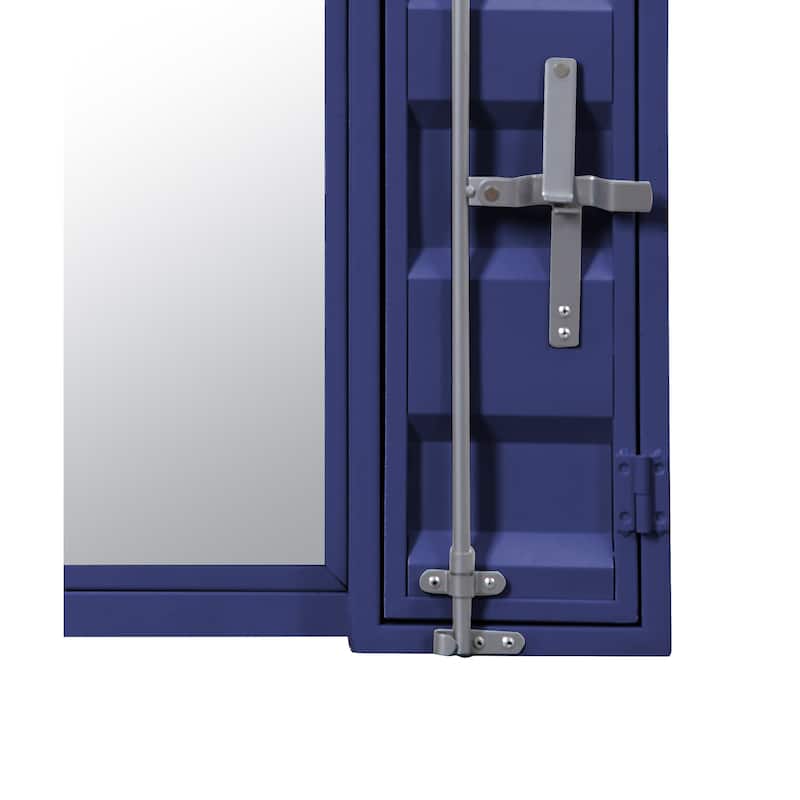 Industrial Style Metal Vanity Mirror with Recessed Door Front, Blue