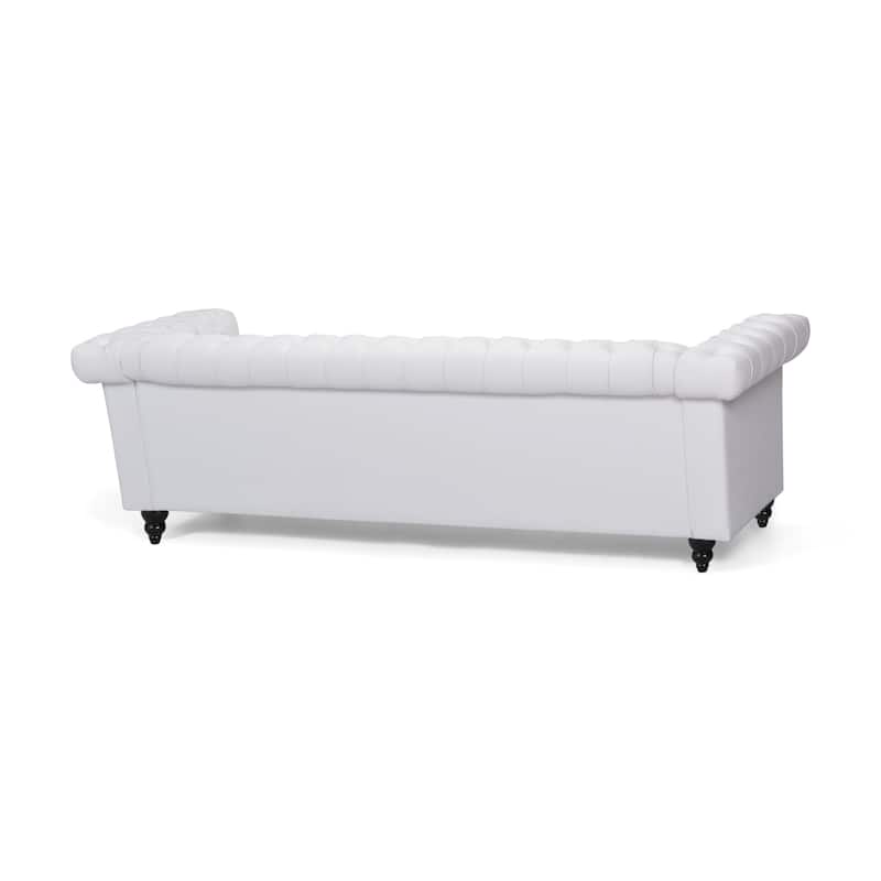 White PU 3-Seater Chesterfield-Style Sofa