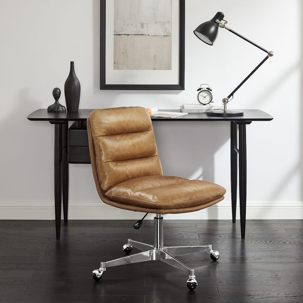 Art Leon Mid-Century Modern Genuine Leather Home Office Desk Chair