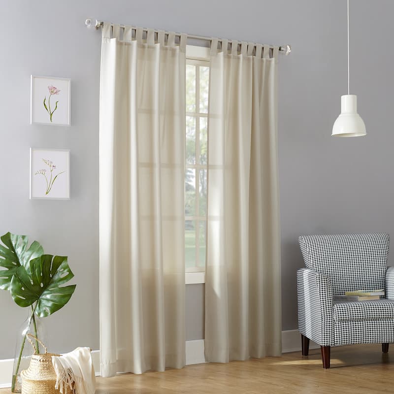 No. 918 Jacob Heathered Texture Semi-Sheer Tab Top Curtain Panel, Single Panel - 40" x 63" - Ecru