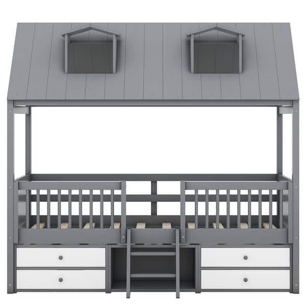 slide 2 of 12, Twin Size Safety Kids Bed House Bed with Skylights Grey - Twin