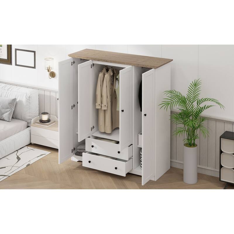 4 Door Wardrobe Armoire Closet with 2 Drawers
