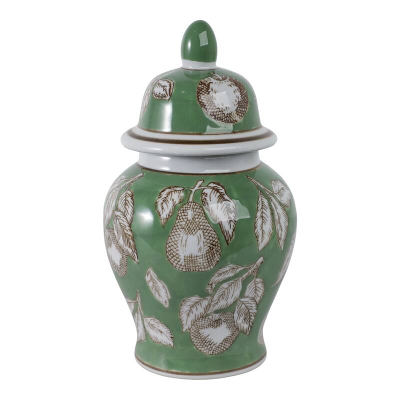 Ceramic Temple Jar Modern Pear Twigs Chinoiserie Design with Lid