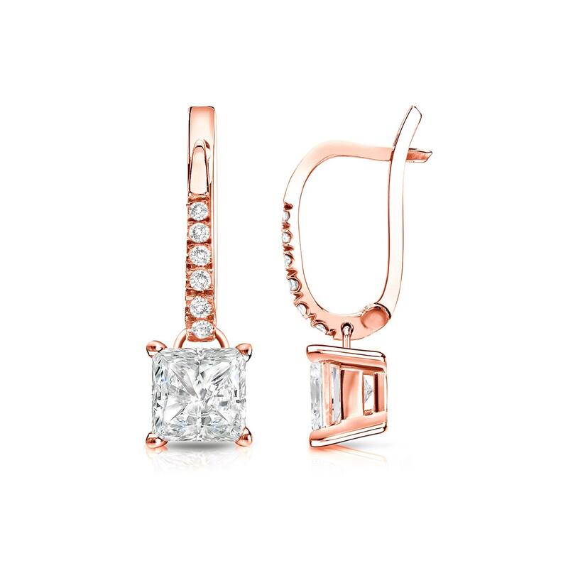 Auriya 14k Gold 1 1/4ctw Princess-cut Diamond Dangle Earrings (I-J, SI2-SI3) - Rose
