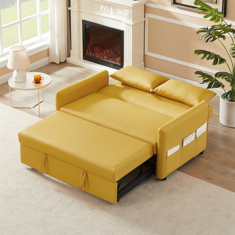 Textured Leather Sofa Bed with Pullout Bed Bed Bath & Beyond 36179669