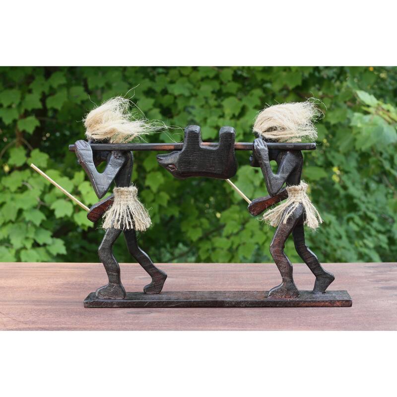 Handmade Wooden Primitive Hunters Tribal Statue Sculpture African Tiki Bar Unique Gift Home Decor Figurine