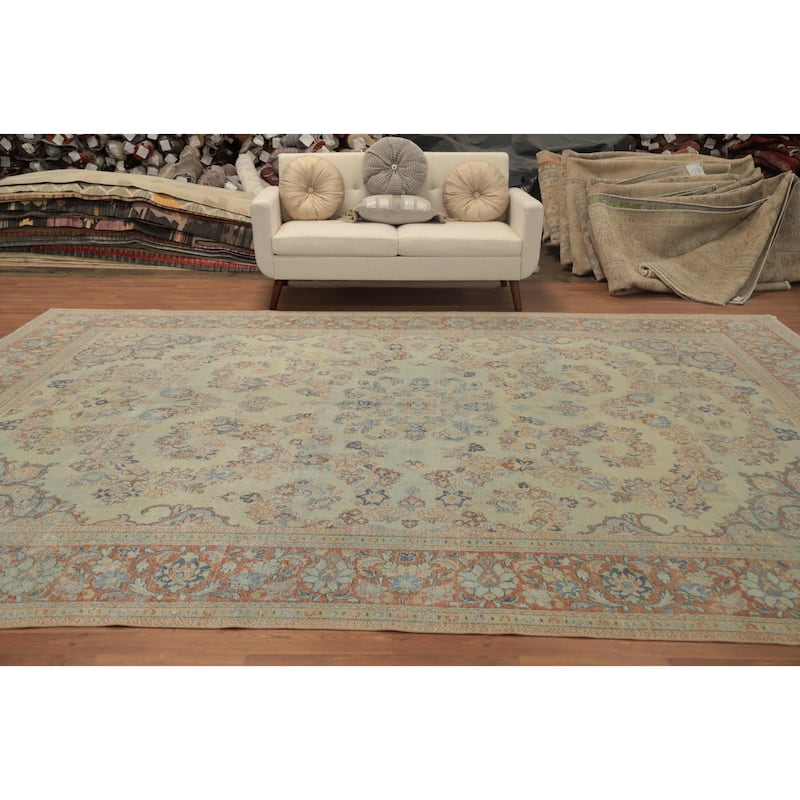 Hand Knotted Oriental 100% Wool Carpet Traditional Floral Beige & Ivories Mahal Area Rug - 13' 5'' X 9' 11''