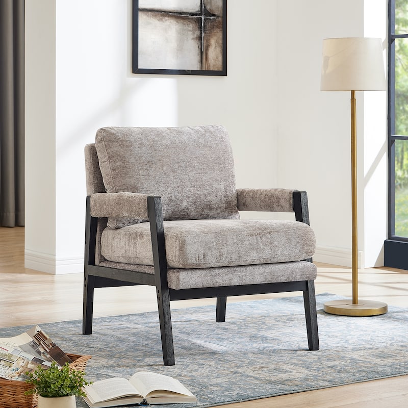 Roundhill Furniture Kelly Mid-Century Modern Chenille Upholstered Accent Armchair - Grey