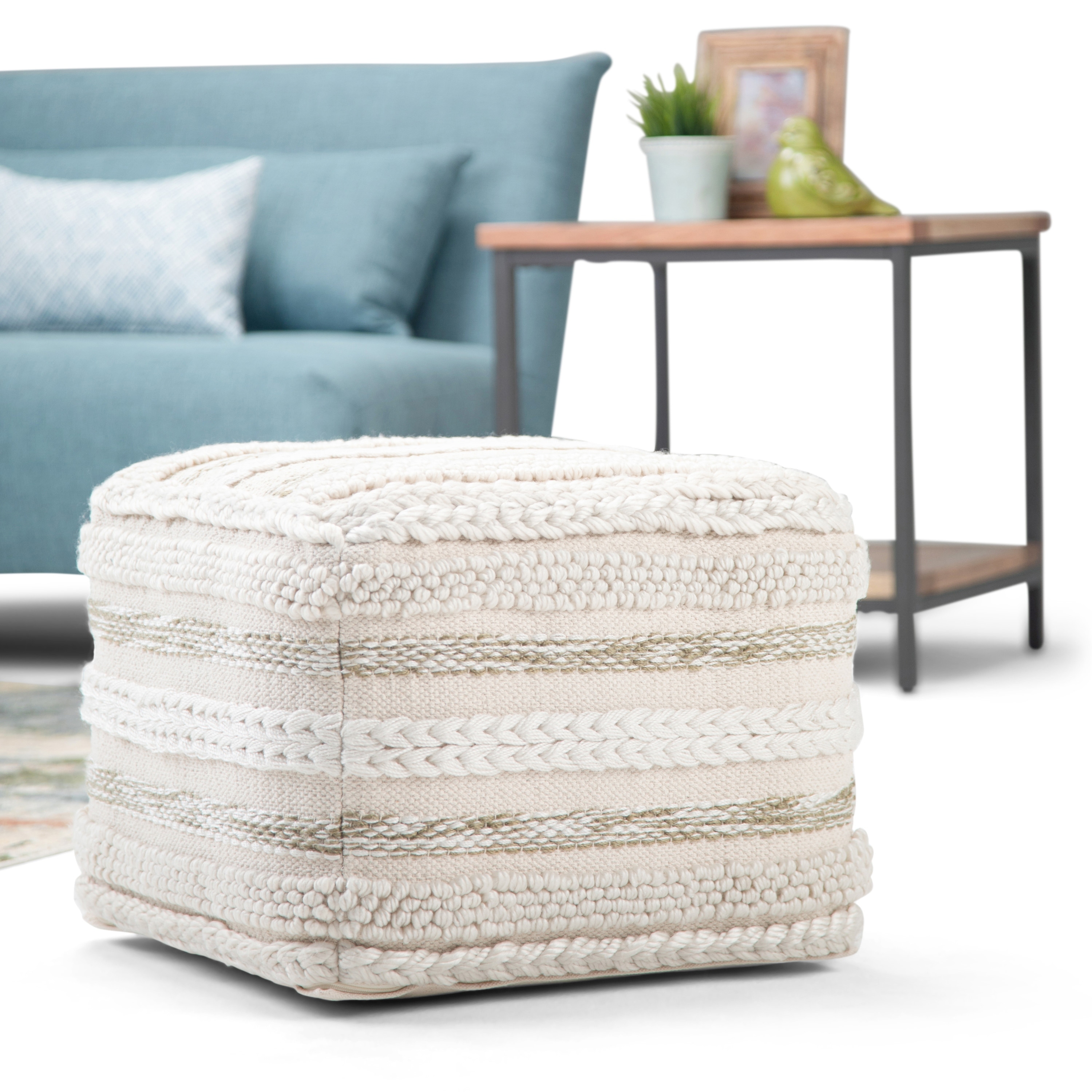 WYNDENHALL Silva Boho Square Pouf in Handloom Woven Pattern