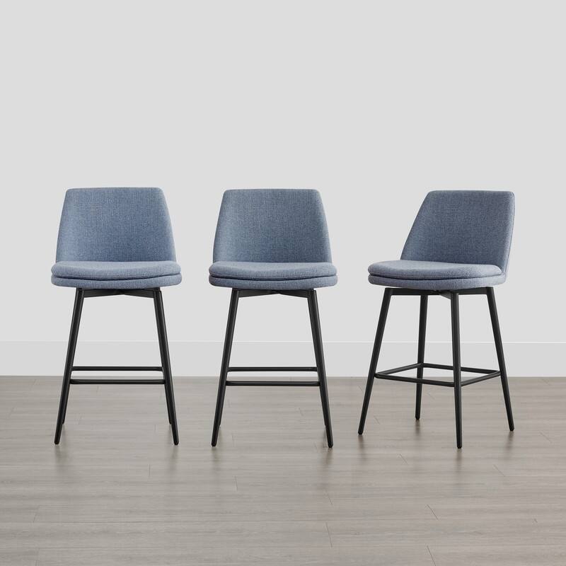 Ariel Counter Height Swivel Barstool Set - Set of 3 - Blue Fabric - Counter Height