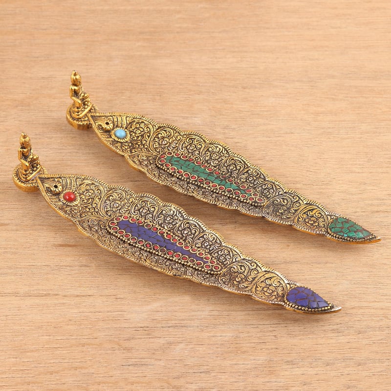 Novica Handmade Buddhas Nature Brass Incense Holders (Pair)