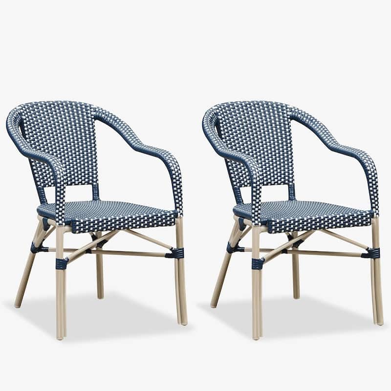 PURPLE LEAF Outdoor Dining Chairs (Set of 2) French Hand-Woven Aluminum Wicker Chairs