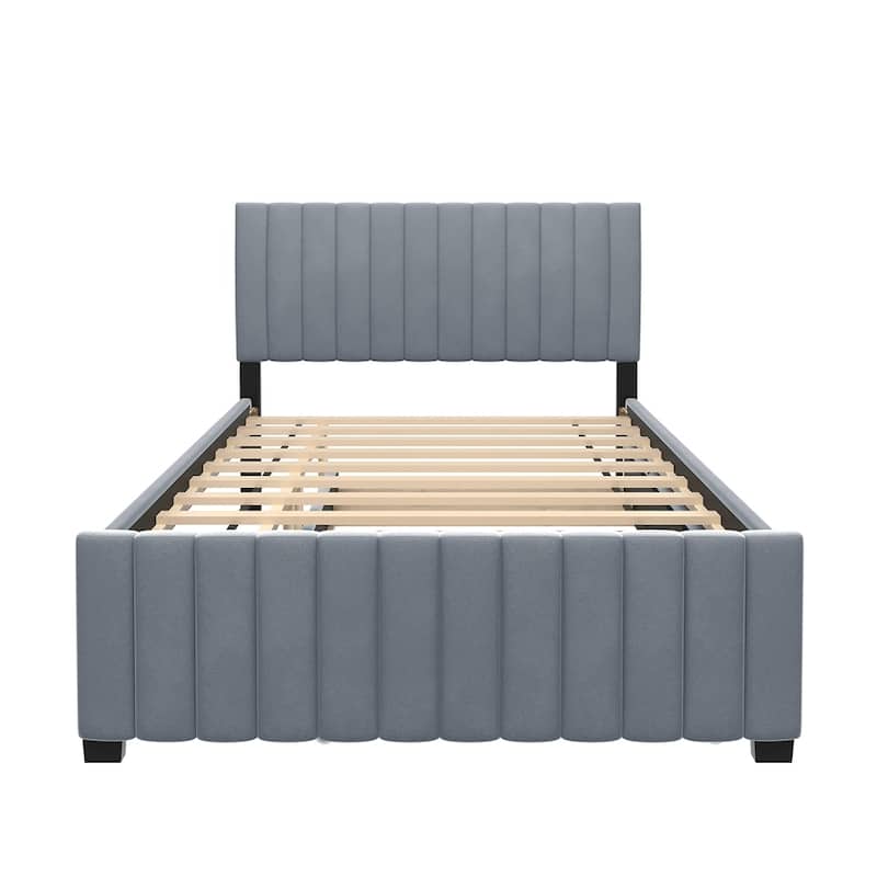 Velvet Fabric Upholstered Platform Bed with Twin Size Trundle