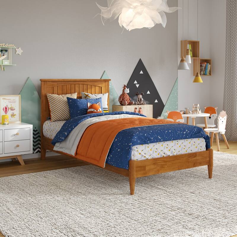 Low Profile Wood Platform Bed - Twin Size Bed Frame with USB Ports & Headboard