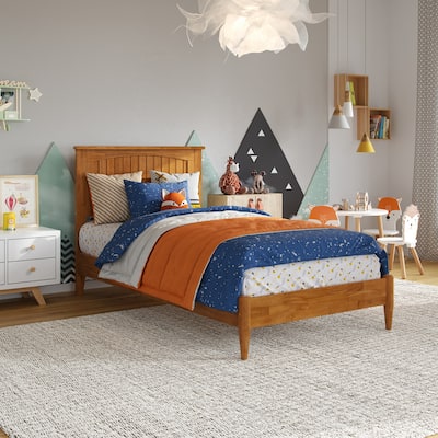 Low Profile Wood Platform Bed - Twin Size Bed Frame with USB Ports & Headboard