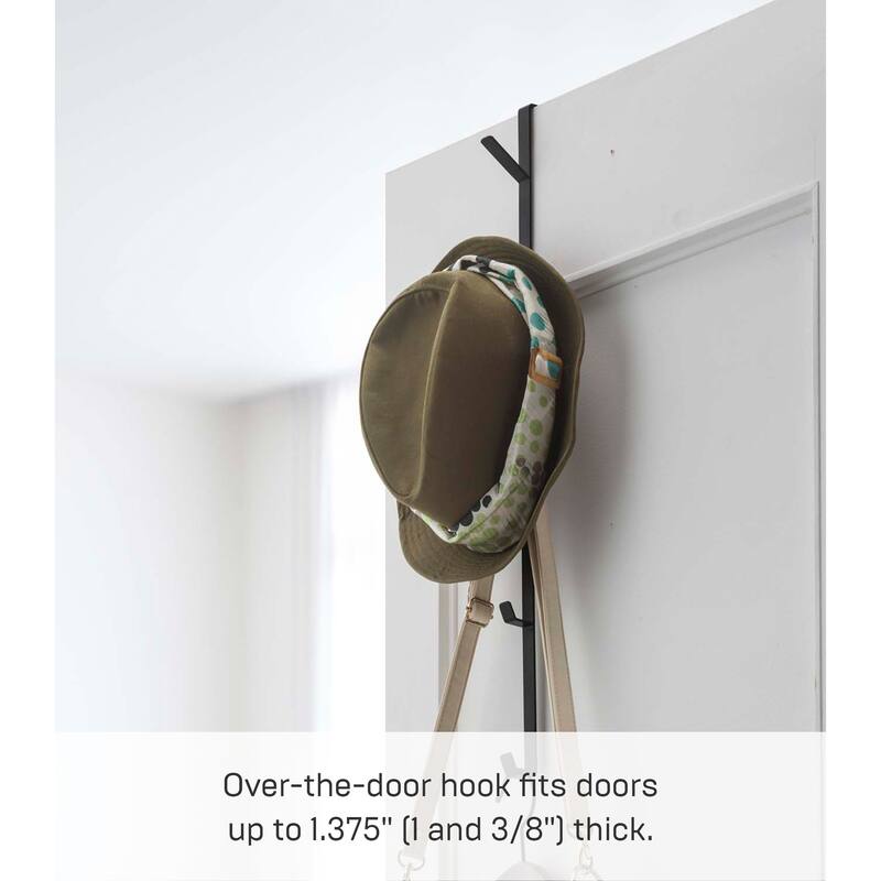 Yamazaki Home Over-the-Door Vertical Hooks, Steel, Up To 1.375" Door, Holds 11 lbs - L 3.54 x W 0.59 x H 21.26 inches