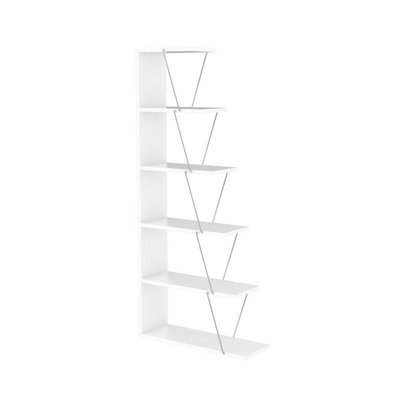 5Tier Ladder Bookshelf with Line Design for Home and Office Bed Bath