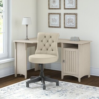 The Gray Barn Lowbridge Corner Work Desk with Mid-back Tufted Office Chair (White)