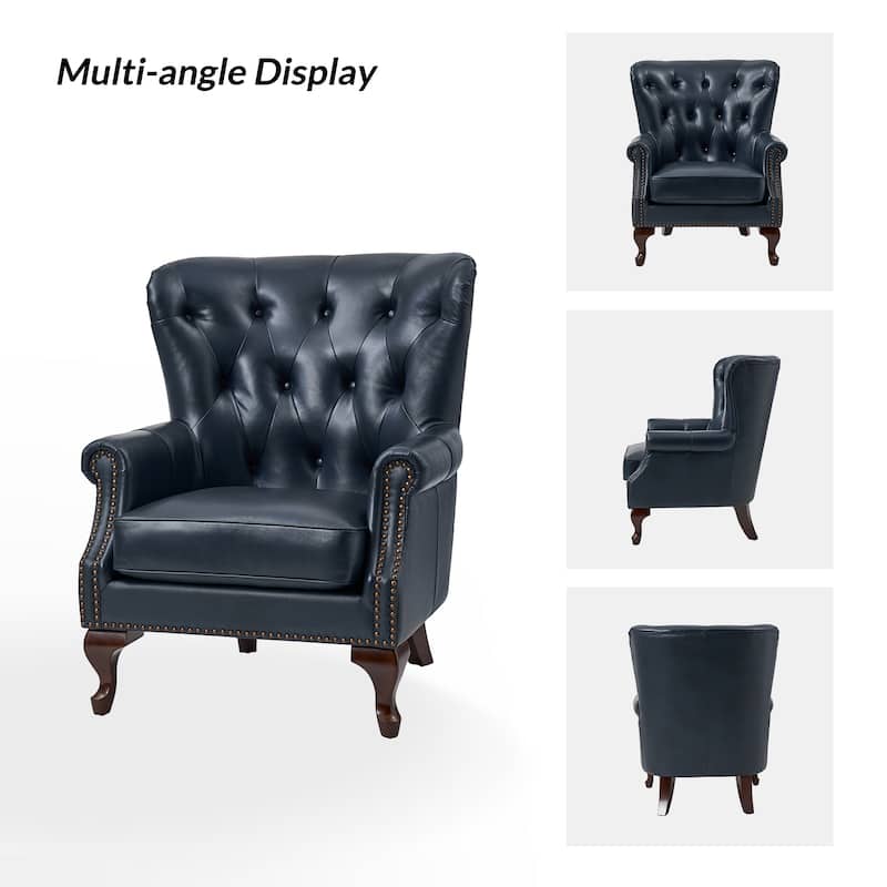 Gerhard Genuine Leather Armchair with Nailhead Trims and Removable Cushion by HULALA HOME