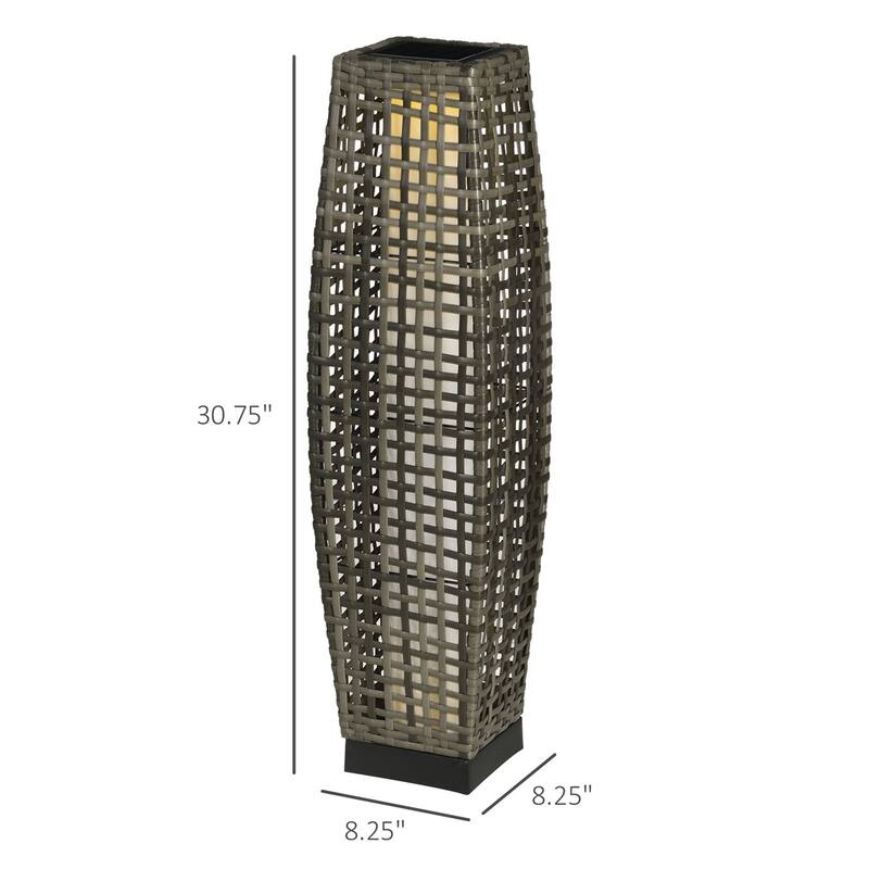 Waterproof Outdoor Solar Floor Lamp with LED Warm Light and Mixed Gray Rattan Design - 8.25" W x 8.25" D x 30.75" H