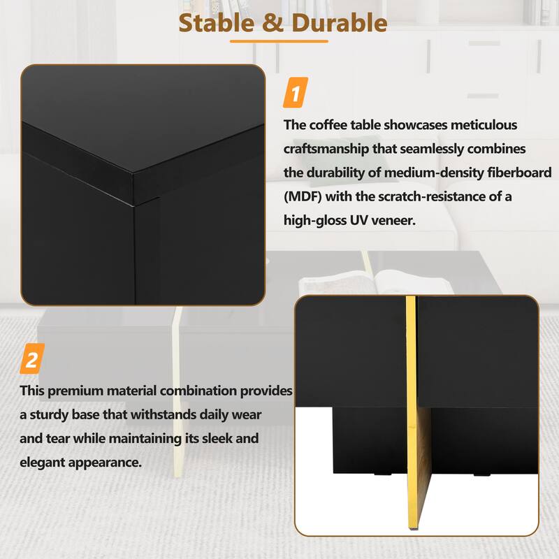 Rectangle Sofa Table with Wood Legs, Luxurious Center Table End Table Tea & Coffee Table for Living Room