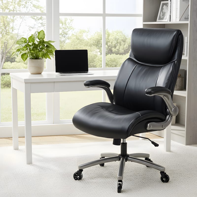 Ergonomic High-Back Office Chair in Premium Leather - Black