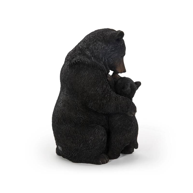 Cuddling Mother and Baby Bear Outdoor Garden Statue - 11.75" - Black