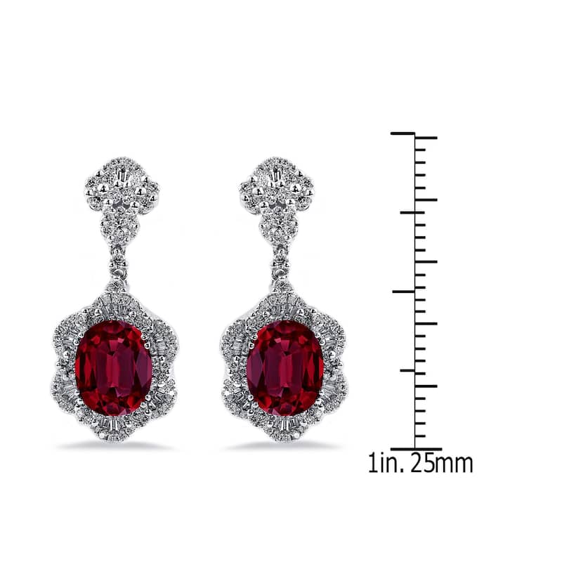 Auriya 5 3/4ct Fancy Oval-cut Red Ruby Halo Diamond Drop Earrings 1 7/8ctw 18k Gold